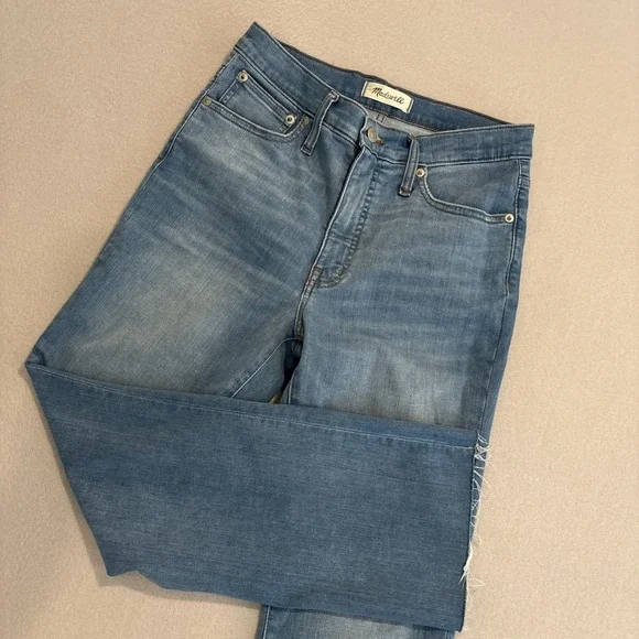 Madewell‎ 27 BLUE Cali Demi-Boot Bootcut Crop Raw Hem Denim Jeans EXCELLENT Soft - Picture 2 of 7
